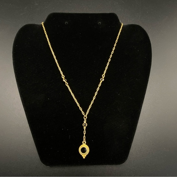 Black & Gold Tone Made In Korea Drop Necklace 16” - Picture 4 of 4